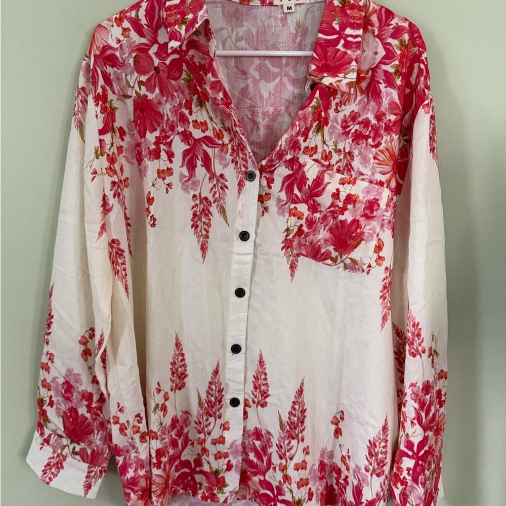 POL Pink and White Floral Button Down Shirt